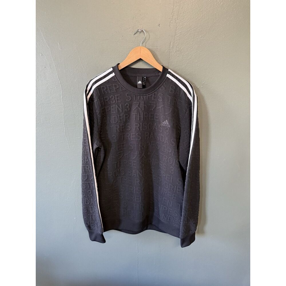 Adidas Womens Black Long Sleeve Spelllout Graphic Sweatshirt Size Large